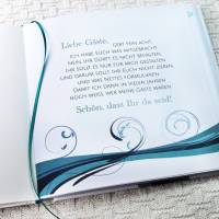personalisiertes Gästebuch zur Kommunion mit Fischen und Wellen in Türkis, Türkisblau, Meerblau auch mit Gästefragen Bild 4