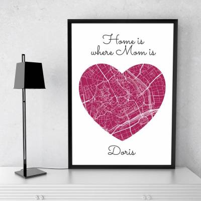 Home is where MOM is - Personalisierter Kunstdruck I Stadtplan Stadtkarte Mama Herz Geschenk Liebe