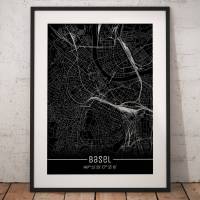 Stadtplan BASEL - Just a Black Map I Digitaldruck Stadtkarte citymap City Poster Kunstdruck Stadt Karte Bild 1