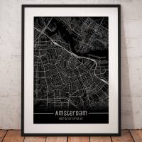 Stadtplan AMSTERDAM - Just a Black Map I Digitaldruck Stadtkarte citymap City Poster Kunstdruck Stadt Karte Bild 1