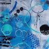 Acrylbild harmonisches Farbspiel Blau mit geometrischen Formen auf Malpapier, ungerahmt, Wandbild, Kunst Bild 5
