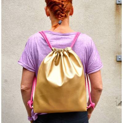 Goldener Rucksack, Sportbeutel, Kunstleder, mit Innenfutter