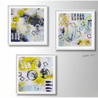 Acrylbild Trio  Geometrix auf Malpapier, ungerahmt in einem bunten 3er-Farbmix, Wandbilder, Dekoration, Kunst Bild 1