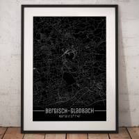 Stadtplan Bergisch Gladbach - Just a Black Map I Digitaldruck Stadtkarte citymap City Poster Kunstdruck Stadt Karte Bild 1