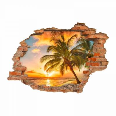 094 Wandtattoo Paradies Sonnenuntergang Strand Palmen - Loch in der Wand - in 6 Größen - Wunderschöne Kinderzimmer Sticker und Aufkleber