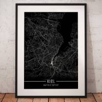 Stadtplan KIEL - Just a Black Map I Digitaldruck Stadtkarte citymap City Poster Kunstdruck Stadt Karte Bild 1