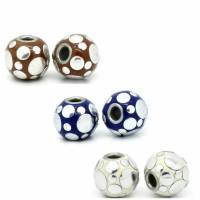 5 Kashmiri-Perlen, 16mm, Metall, Metallperlen, weiss, blau, braun, Schmuckperlen Bild 1