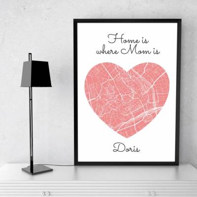 Home is where MOM is - Personalisierter Kunstdruck I  I Stadtplan Stadtkarte Mama Herz Geschenk Liebe