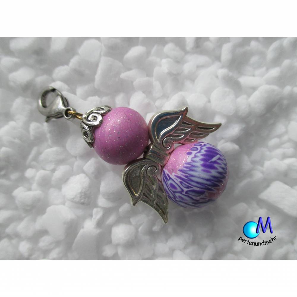 Schutzengel handmade Perlen ART 3458 rosa-glitzer lila Bild 1