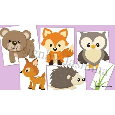 Plotterdatei Waldtiere Fuchs, Reh, Eule, Igel, Bär   / SVG Set