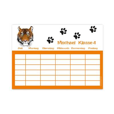 A4 Stundenplan | Tiger mit Fußspuren - personalisierbar, optional wiederbeschreibbar