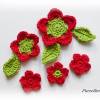 8-teiliges Häkelblumen-Set mit Blättern - Häkelapplikation - Tischdeko - rot,grün Bild 2