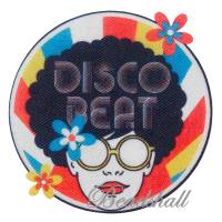 Bügelbild Disco Beat runde Applikation Hippie Stil 70er Jahre Retro Bild 1