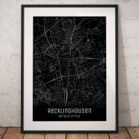 Stadtplan RECKLINGHAUSEN - Just a black Map I Digitaldruck Stadtkarte citymap City Poster Kunstdruck Stadt Karte Bild 1