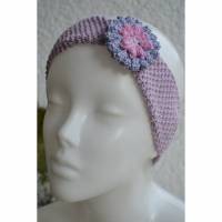 Stirnband Haarband Ohrenschützer Häkelblüte Blume rosa lila flieder gestrickt gehäkelt Bild 1