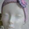 Stirnband Haarband Ohrenschützer Häkelblüte Blume rosa lila flieder gestrickt gehäkelt Bild 3