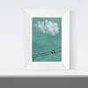 Vögel auf der Stromleitung, weiße Wolke am Himmel, Fotografie und Illustration, Poster grün, Größe 45 x 30 cm oder DIN A4 Bild 2