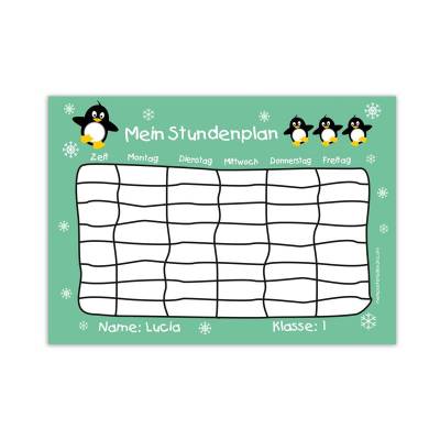 A4 Stundenplan | Pinguin mint - personalisierbar, optional wiederbeschreibbar