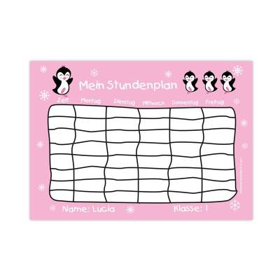 A4 Stundenplan | Pinguin rosa - personalisierbar, optional wiederbeschreibbar