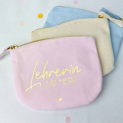 Täschchen mit Namen, Lehrerin mit Herz, Lehrergeburtstagsgeschenk, Lehrerabschied, Schulabschied, Dankeschön Lehrerin,