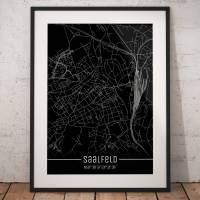Stadtplan SAALFELD - Just a black Map I Digitaldruck Stadtkarte citymap City Poster Kunstdruck Stadt Karte Bild 1