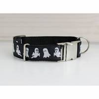 Hundehalsband mit Geistern, Gespenst, Halloween, schwarz und weiß, modern, Gurtband, Halsband Bild 1