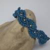 Blaues Makrameearmband auf Leder mit Perlen Bild 8