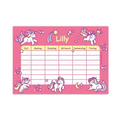 A4 Stundenplan | Regenbogen Einhorn rosa - personalisierbar, optional wiederbeschreibbar