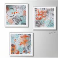 Acrylbild Trio Geometrix auf Malpapier in einem bunten 3er Farbmix, ungerahmt ,Wandbilder, Dekoration, Kunst Bild 1