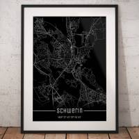 Stadtplan SCHWERIN - Just a black Map I Digitaldruck Stadtkarte citymap City Poster Kunstdruck Stadt Karte Bild 1