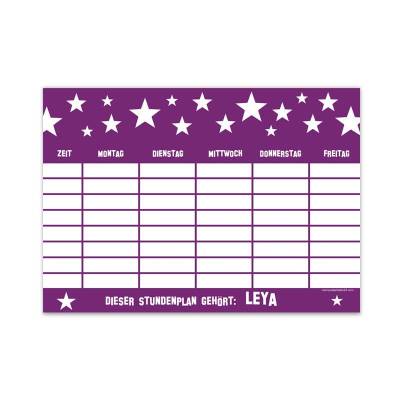 A4 Stundenplan | Sterne lila - personalisierbar, optional wiederbeschreibbar