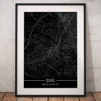 Stadtplan SUHL - Just a black Map I Digitaldruck Stadtkarte citymap City Poster Kunstdruck Stadt Karte Bild 1
