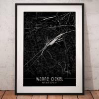 Stadtplan WANNE-EICKEL - Just a black Map I Digitaldruck Stadtkarte citymap City Poster Kunstdruck Stadt Karte Bild 1