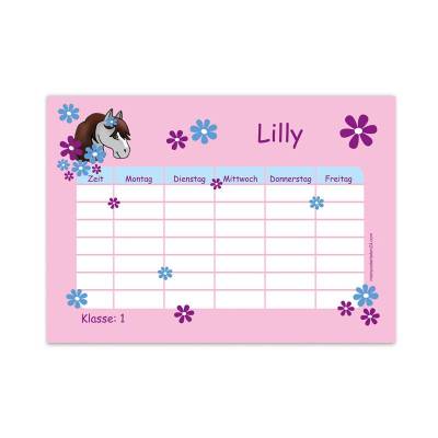 A4 Stundenplan | Pony Blumen - rosa - personalisierbar, optional wiederbeschreibbar