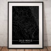 Stadtplan ZELLA-MEHLIS - Just a black Map I Digitaldruck Stadtkarte citymap City Poster Kunstdruck Stadt Karte Bild 1