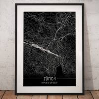 Stadtplan ZÜRICH - Just a black Map I Digitaldruck Stadtkarte citymap City Poster Kunstdruck Stadt Karte Bild 1