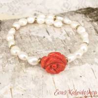 Armband mit Schaumkoralle Rose und Perlen Bild 1