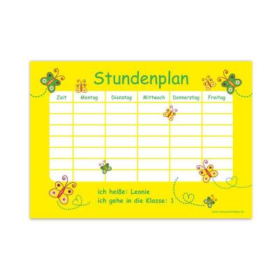 A4 Stundenplan | Schmetterlinge - gelb - personalisierbar, optional wiederbeschreibbar