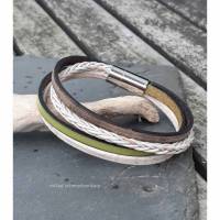 Armband, Kombination aus Leder und Kork, Kiwi, Braun und Cremeweiß Bild 2