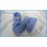Babyschuhe, Strickschuhe, 0-3 Monate, handgestrickt, blau Bild 1