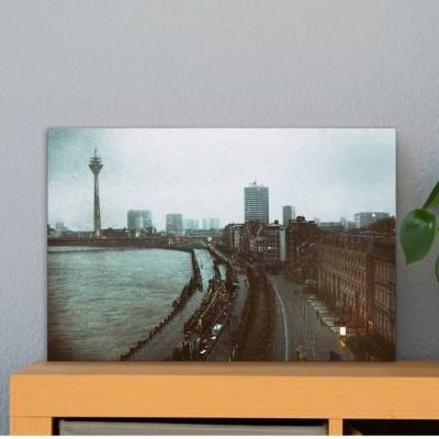 Düsseldorf Rheinterrassen Stadtansicht Rhein Leinwand Druck Fotografie 40x30cm Wanddeko Wandbild