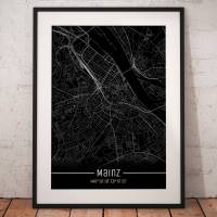 Stadtplan MAINZ - Just a black Map I Digitaldruck Stadtkarte citymap City Poster Kunstdruck Stadt Karte Bild 1