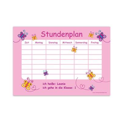 A4 Stundenplan | Schmetterlinge - rosa - personalisierbar, optional wiederbeschreibbar