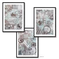Acrylbild Trio Geometrix auf Malpapier, ungerahmt im 3er Set , Wandbilder, Dekoration, Kunst Bild 6