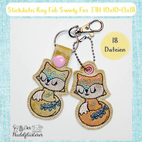 Digitale Stickdatei "Key Fob Swirly Fox ITH" für den 10x10-13x18cm (4x4-5x7") Stickrahmen