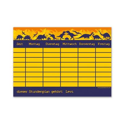 A4 Stundenplan | Urwald Dinos - orange - personalisierbar, optional wiederbeschreibbar