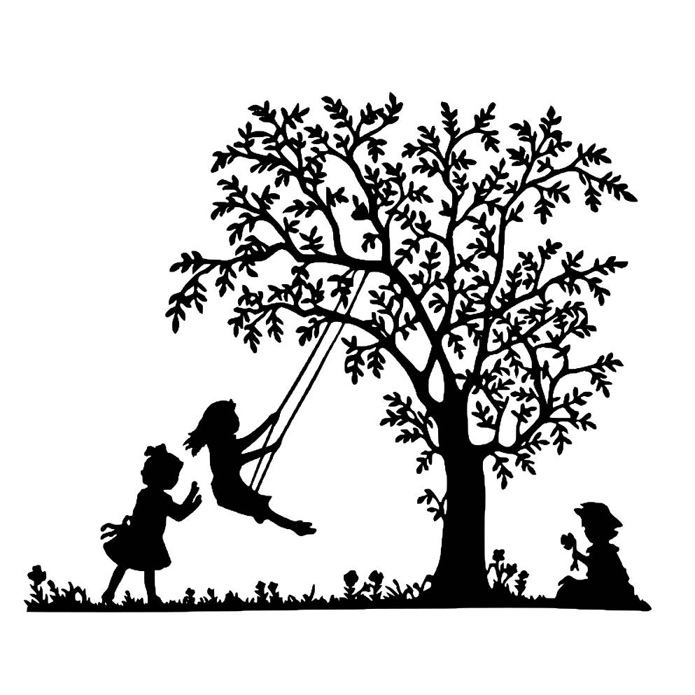 Plottervorlage Baum mit Schaukelmädchen Plotter Schneiden Vorlage Plotterdatei SVG Plotter Bügelvorlage Mädchen kompliziert anspruchsvoll Bild 1