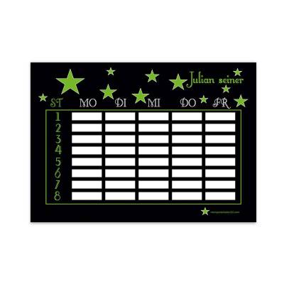 A4 Stundenplan | Sterne schwarz-grün - personalisierbar, optional wiederbeschreibbar