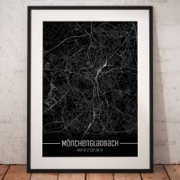 Stadtplan MÖNCHENGLADBACH - Just a black Map I Digitaldruck Stadtkarte citymap City Poster Kunstdruck Stadt Karte Bild 1