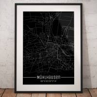 Stadtplan MÜHLHAUSEN - Just a Black Map I Digitaldruck Stadtkarte citymap City Poster Kunstdruck Stadt Karte Bild 1